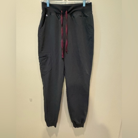 Figs Pants - Figs Gray Joggers with Burgundy Accents